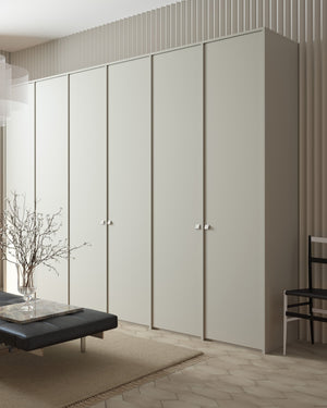 A.S.Helsingö Ingarö wardrobe in linen brown colour with aluminium NOVEL Mini handles