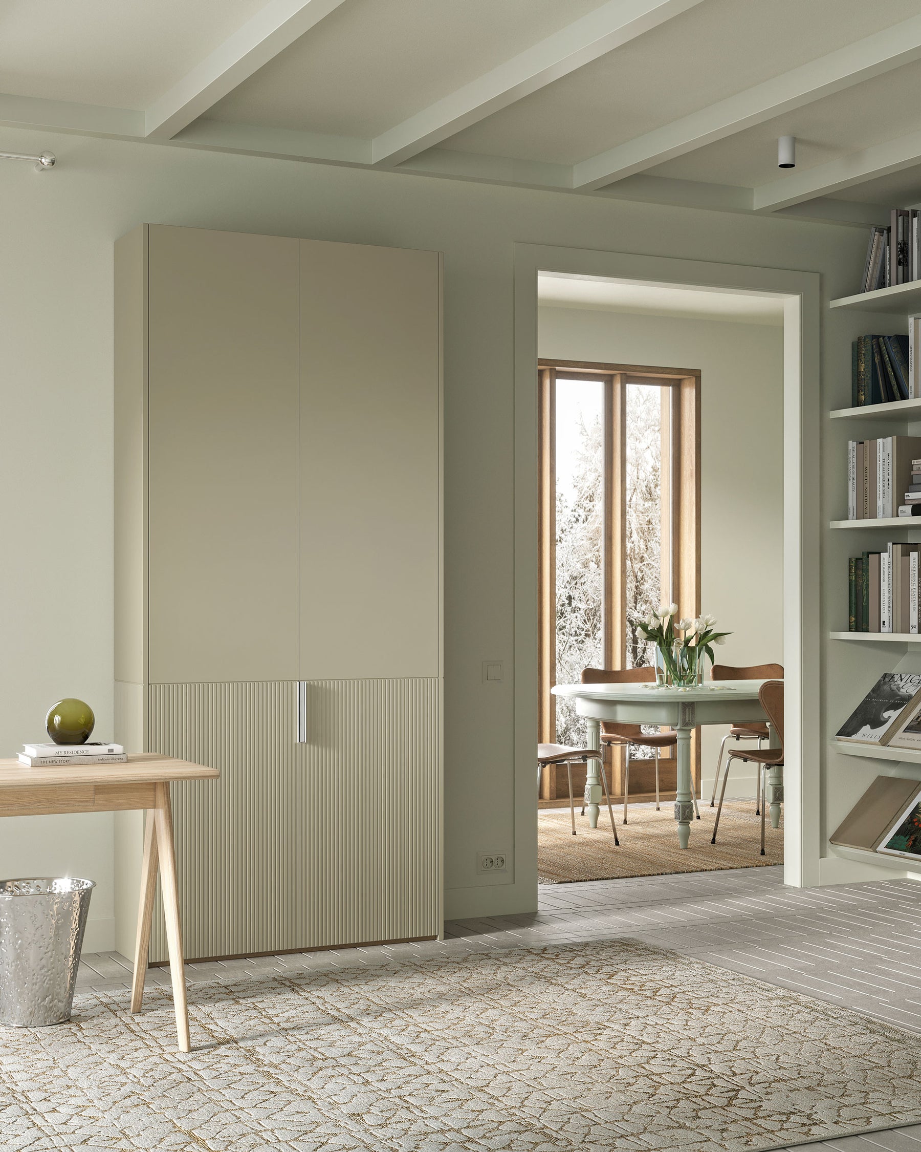 A.S.Helsingö Vass wardrobe in ash green color with IKEA PAX