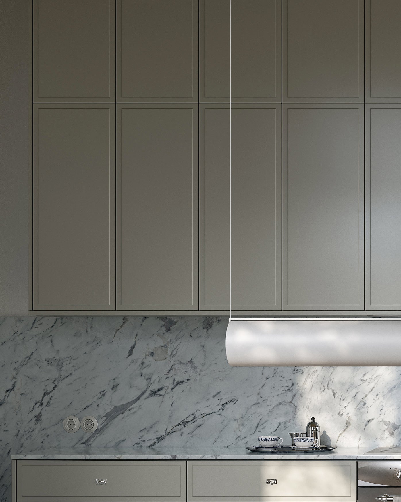 A.S.Helsingö Haga kitchen in amager grey colour and nickel-plated knobs