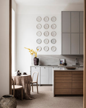 A.S.Helsingö Ingarö kitchen in feather grey colour with natural oak drawers