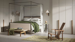 A.S.Helsingö Lalax wardrobe in bedroom with Ikea pax frames inside