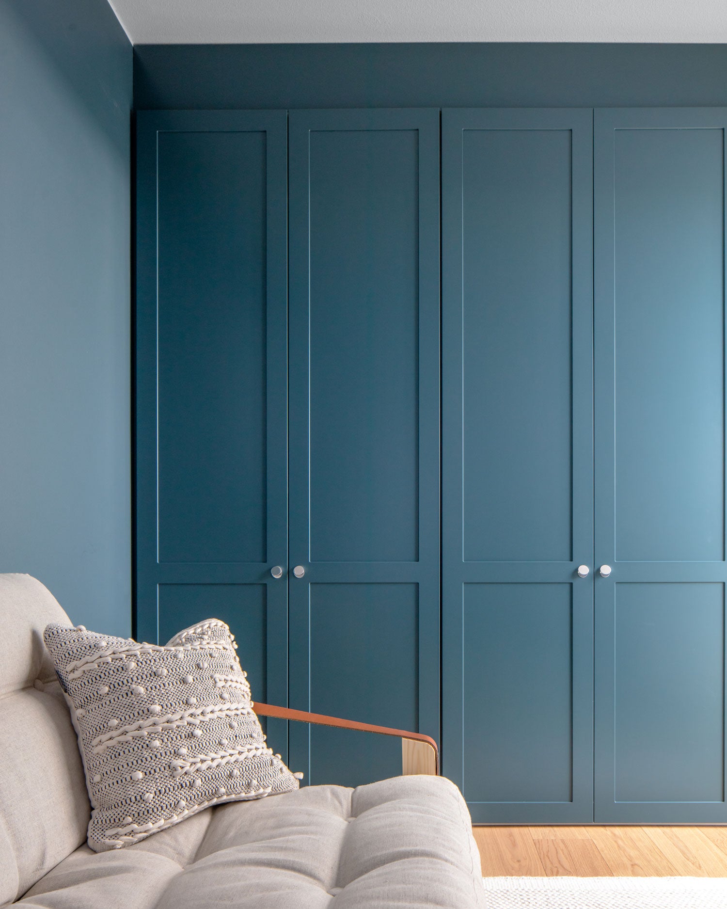 A.S.Helsingö wardrobe and Milieu interior wall paint in petrol blue color